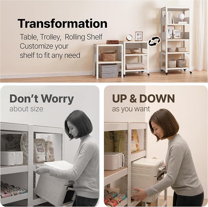 HOMEDANT 5-Tier Rolling Shelving Unit with Lockable Wheels Multipurpose Storage Cart with Pegboards for Kitchen Laundry Pantry 32" W 2Pack