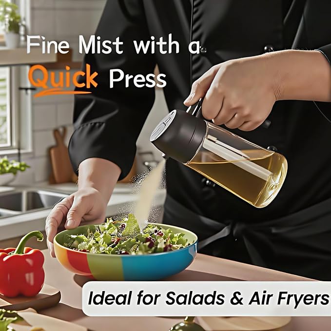 2 in 1 Oil Sprayer for Cooking, Oil Dispenser for Kitchen Gadgets, 16oz/470ml Premium Food-Grade Oil Bottle, for Salad, Air Fryer, BBQ