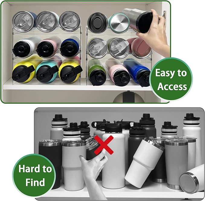 Spaclear 3 Pack Water Bottle Organizer, Stackable Kitchen Home Organization and Storage Rack, Plastic Cup Storage Organizer for Kitchen Cabinet Cupboard Organizer and Storage Cup Rack for Counter