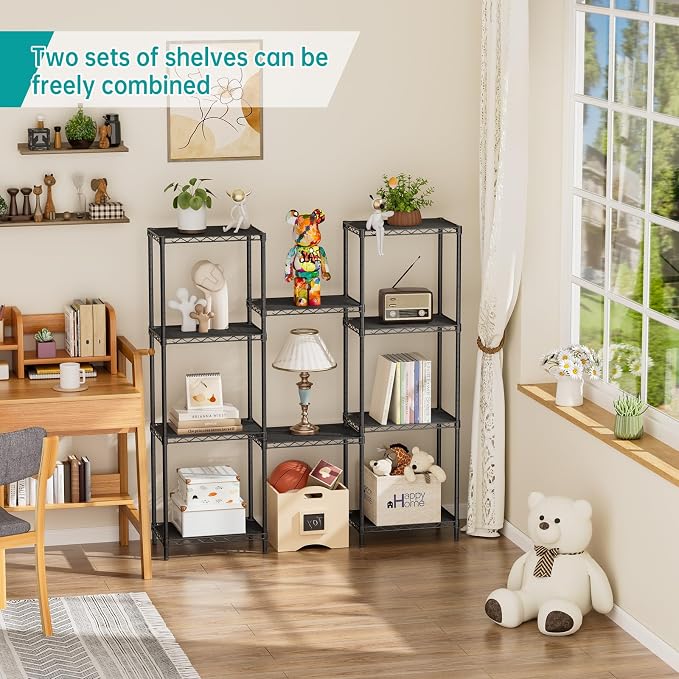 SINGAYE Metal Shelves Wire Shelving Storage Standing Adjustable Shelf Unit | 5 Tier Mesh Units Shelf for Kitchen Laundry Bathroom Closet Organizers Pantry Narrow Home Rack 10" D x 16" W x 55" H Black