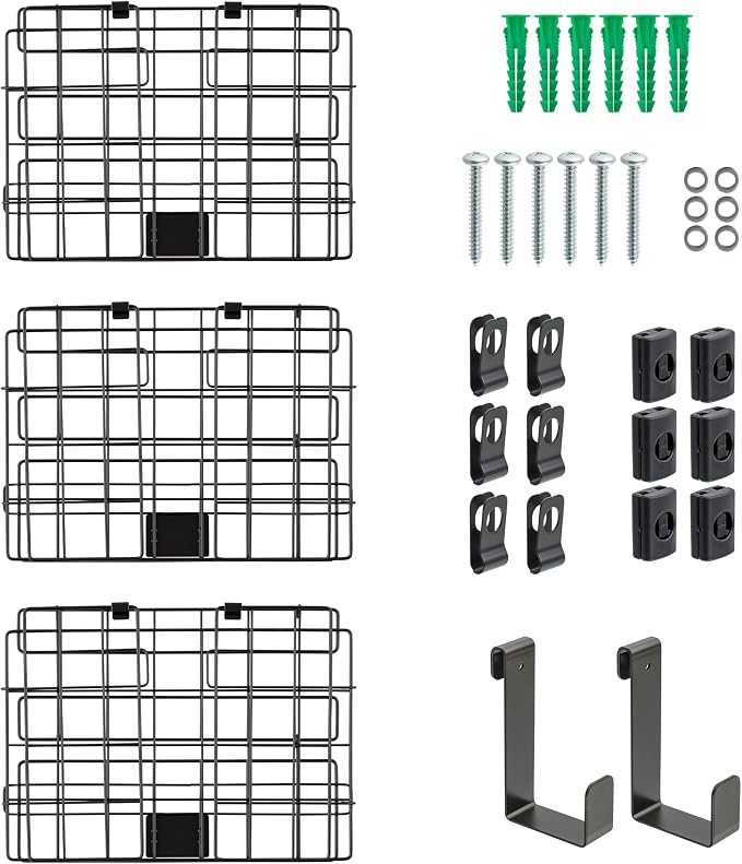 IRIS USA Over The Door Organizer, 3 Pack, Hanging or Wall Mount Wire Basket | Spice Rack Bathroom Cabinet Closet Laundry Pantry Door Organizer, Wall Baskets, Durable Easy Assembly