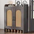 Mericonia Shoe Cabinet Storage for Entryway, Natural Rattan Shoes Cupboard, Wooden Shoe Rack with Doors and Shelves, Farmhouse Boho Wood Shoe Organizer Cabinet for Hallway Black