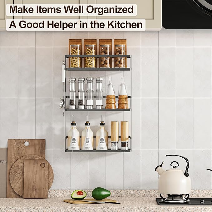 Godboat 3-Tier Over Toilet Storage Shelf, Wall-Mount with 2 Hook/Paper Rack | Bathroom Organizers and Storage Cabinet, Behind/Above/On/Top/Back Tank Shelves, Decor for Bathroom/Restroom/Kitchen/Bedroom