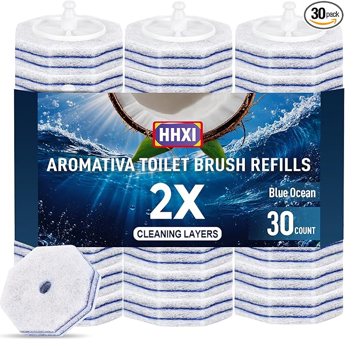 Aromative Toilet Brush Refills, Double-Layer Cleaning Pads Added, Compatible with Most Toilet Brushes，Lemon, Blue Ocean, Lavender（Patented）