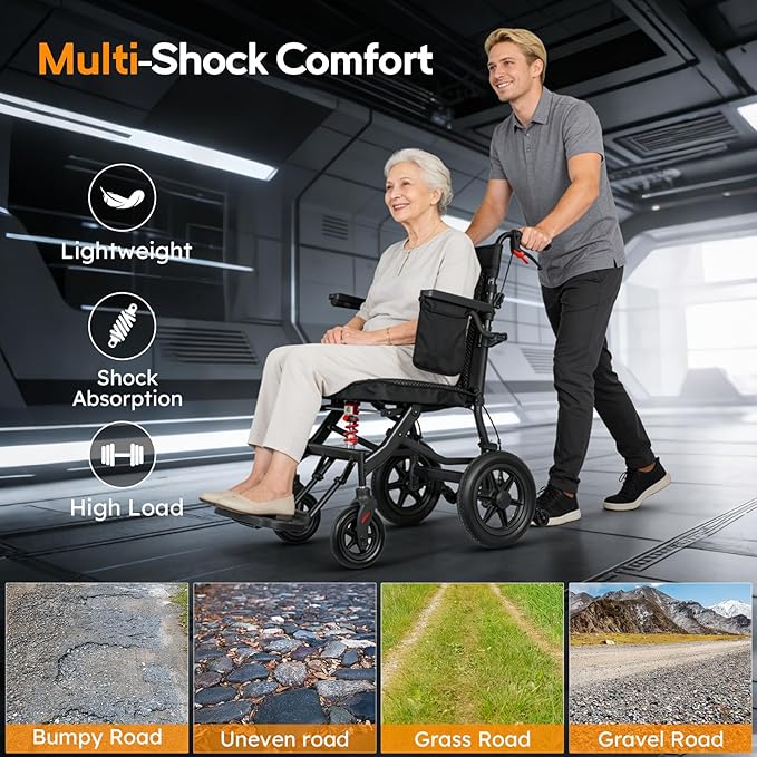 18" Widened Seat Wheelchairs for Adults,Transport Wheelchair Lightweight Foldable, Adjustable Backrest,1s Quick Folding, Two-Stage Braking, Portable Wheelchair for Travel, Hospital & Home Use(Black)