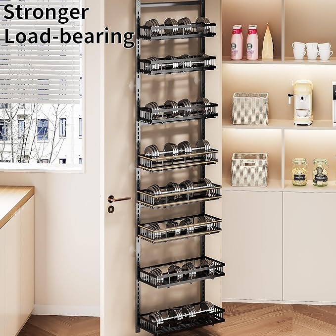 PureBox 8-Tier Over the Door Organizer, Heavy-Duty Metal Hanging Storage Rack with Adjustable Baskets, Door-Mounted Pantry Organizer for Kitchen, Bathroom, Laundry Room, Spices, Snacks & Toiletries