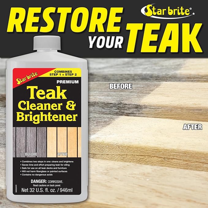Star Brite Teak Cleaner & Brightener, Restore Weathered Wood, 32oz (094932) | Restore Weathered Wood