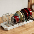 Expandable Pot Lid Organizer, 22" Adjustable Pot and Pan Holder Under Cabinet with 10 Dividers, Inside Kitchen Cabinet Storage Rack for Baking Sheets, Cutting Boards, Cookware