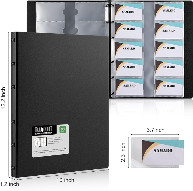 MyLifeUNIT Business Card Book, Name Card Holder Book with 600 Business Cards Capacity, Credit Card Book File Storage (Black)