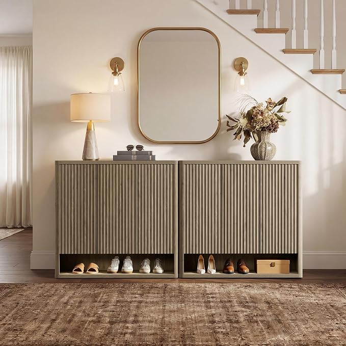SICOTAS Shoe Cabinet 94.4" Wide Freestanding Hidden Shoe Storage Cabinet with 6 Doors & 8 Adjustable Shelves Tall Modern Shoes Rack Organizer Cabinets Storage for Entryway Hallway Living Room Entrance