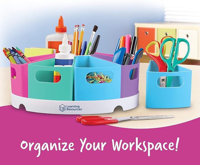 Learning Resources Create-a-Space Storage Center, Pastel | Rotating Caddy Organizer for Kids, Art Supply Organizers for Markers, Pens and Pencils, Classroom Table Caddy for Teachers