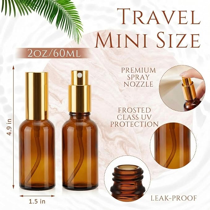 Roshtia 30 Pcs Glass Spray Bottle Clear Empty Bottles Small Refillable Reusable Perfume Bottle with Fine Mist Sprayer Pump for Face Body Travel(2 oz,Amber)