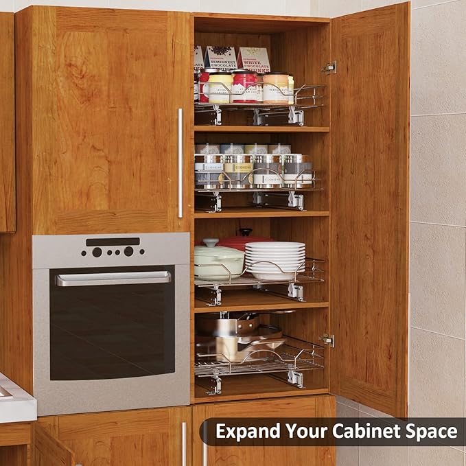 ROOMTEC Pull Out Cabinet Organizer 11"W x 18"D, for Cabinet Pull Out Shelves Cabinet Drawers Slide Out Kitchen Cabinet Organizer Storage Shelves, Fits 12.5" Opening Cabinet