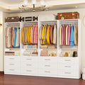 Closet System with 12 Drawers, 8FT-21FT Closet Organizer System Wooden Walk-in Closet Shelf Corner Small Closets Storage System with 8 Hanging Rods Modular Freestanding White, 3Sets