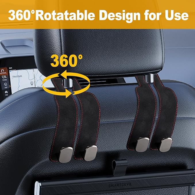 Car Purse Hook Purse Hook for Car Seats Headrest Car Seat Hooks,Heavy Duty Vehicle Organizer for Handbags, Groceries, Purses, Keep Car Tidy (Black, 4 Pack)