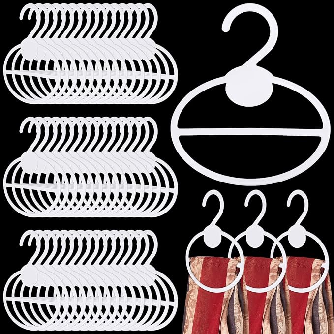 FoldTier 50 Pcs Scarf Hanger Plastic Holder Organizer Space Saving Scarf Organizer Clothes Hanger for Scarves Headscarves Clothing Sorting Storing (White)