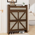Rattan Shoe Storage Cabinet - Hidden Entryway Shoe Storage with Adjustable Shelf, Slim Shoe Organizer Cabinet with 2 Flip Drawers & 1 Drawer, Modern Shoe Cabinet Storage for Hallway Entrance