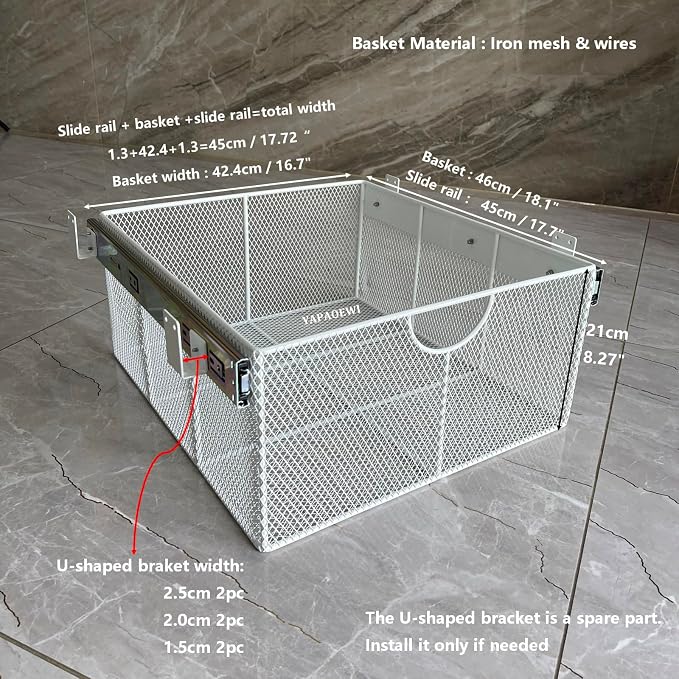 Pull Out Closet Drawer for Clothes | Sliding Wire Basket for Wardrobe Cabinets | Roll Out Storage Organizer | Side Mounting | for Home, Kitchen,Pantry