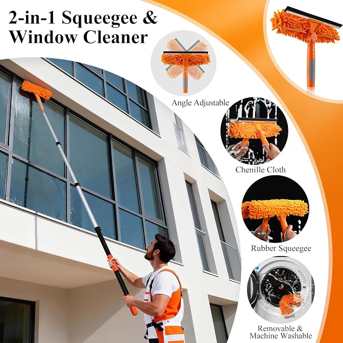 20ft High Ceiling Duster Kit with 4-12ft Heavy-Duty Extension Pole, Cobweb Duster, Ceiling Fan Duster, Window Squeegee & Cleaner, Microfiber Duster, Wall Mop for Home High Reach Cleaning