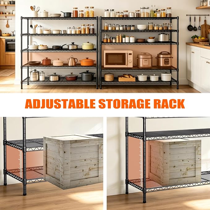 AIRAJ 36”W Storage Shelves with Wheels,5 Tier Wire Shelving,1750 LBS Metal Shelving Adjustable Layer Height,Garage Shelving Units for Kitchen,Pantry and Warehouse,Rolling Wire Rack,36”W×14”D×73”H