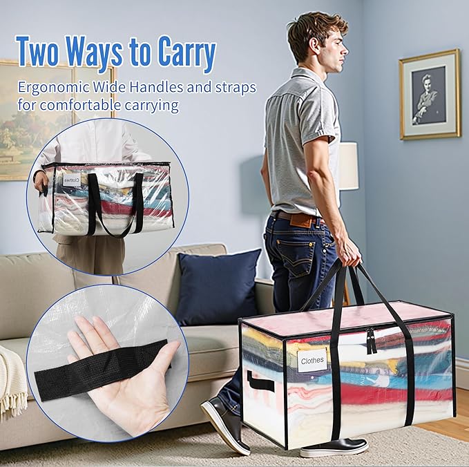 BAGAIL Heavy Duty Moving Bags with Strong Handle, Extra Large Moving Boxes, Storage Tote for Clothes, College Moving Supplies(Clear, 10 Pack)