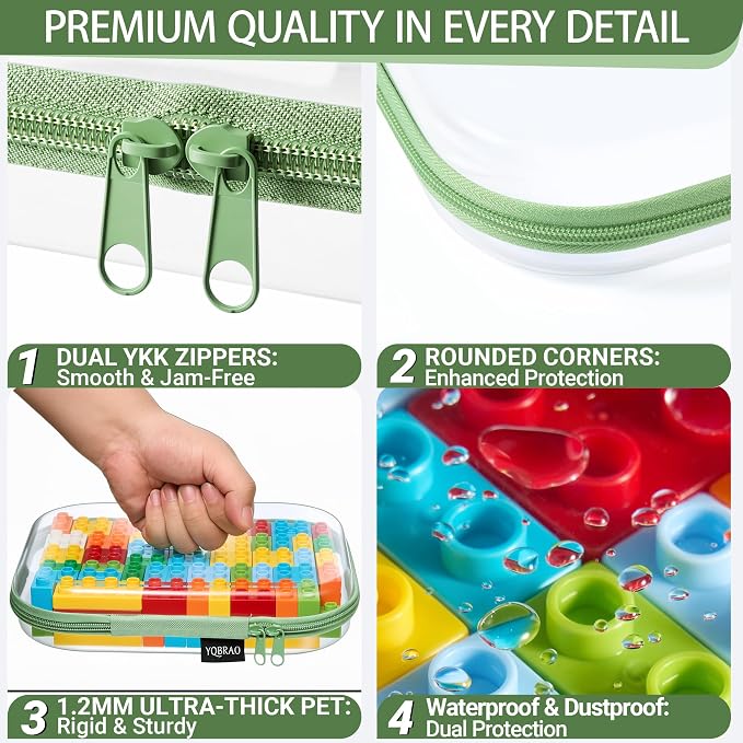 YQBRAO 4-Pack Clear Hard Shell Zipper Case, 1.2mm Ultra-Thick Diaper Bag Organizer Pouches, Rigid Self-Standing Travel Makeup Bags with YKK Zippers, TSA Approved, Green
