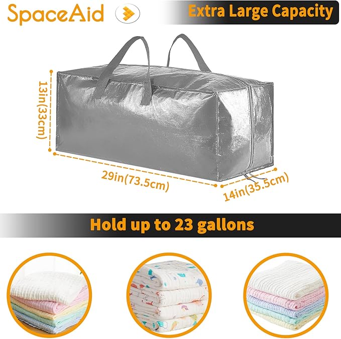 SpaceAid Heavy Duty Moving Bags, Extra Large Storage Totes W/Backpack Straps Strong Handles & Zippers, Alternative to Moving Boxes, Packing & Moving Supplies, Gley (6 Pack)