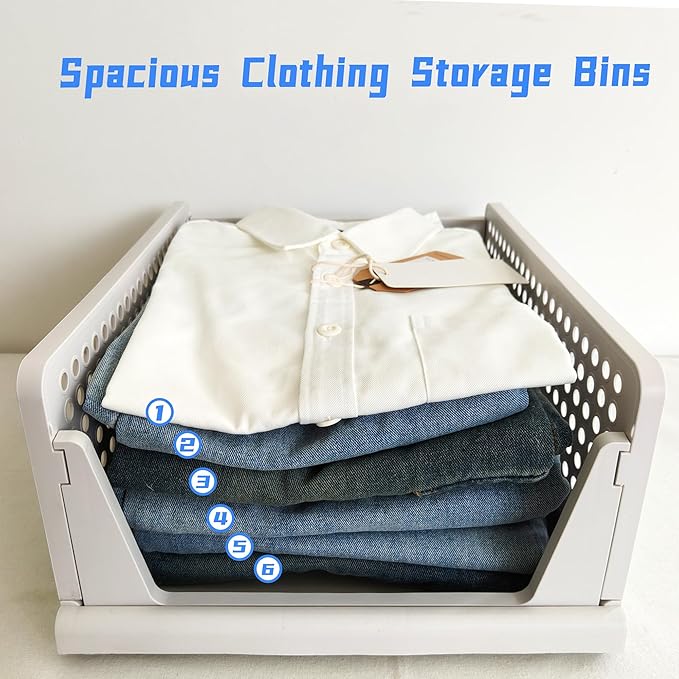 4 Pack Stackable Collapsible Closet Organizer - Sturdy PP Plastic Clothes Storage Bins, Easy to Assemble Space-Saving Organizers for Clothes, Coats, Towels, Toys, RV/Camper Small Spaces