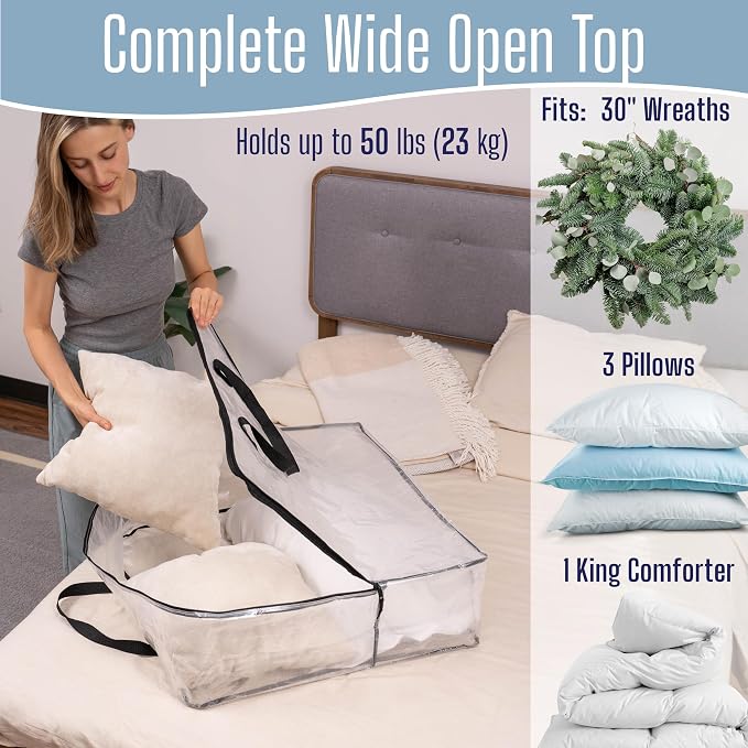 VENO 5 Pack Summer Wreath Storage Bag, Spring, Christmas Decoration Garland Container, 30 Inch Clear Door Wreath Organizers, Moving Boxes, Packing Supplies for College (Square - 5 Pack)