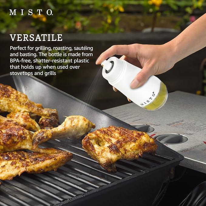 Misto Gourmet Olive Oil Sprayer for Cooking - Refillable Plastic Oil Mister Bottle for Kitchen, Salads, Grilling, Roasting, Air Fryer - White