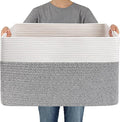 JMvicyroam Woven Blanket Basket,96L Large Storage Bin for Blankets Toys Clothes,Decorative Rope Basket for Living Room Bedroom with Handles, White&Grey