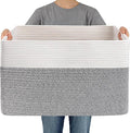JMvicyroam Woven Blanket Basket,65L Large Storage Bin for Blankets Toys Clothes,Decorative Rope Basket for Living Room Bedroom with Handles, White&Grey