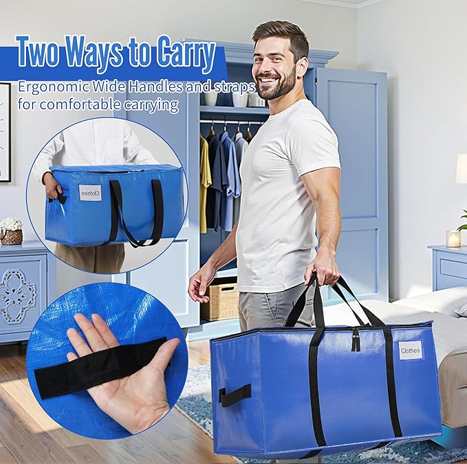 BAGAIL Heavy Duty Moving Bags with Strong Handle, Extra Large Moving Boxes, Storage Tote for Clothes, College Moving Supplies(Blue, 16 Pack)