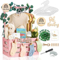 Wooden Baby Shower Crate Closet - Personalized Baby Gift Baskets with Hangers, Large Blush Pink Newborn Shower Crate Box for New Mom Boys Girls