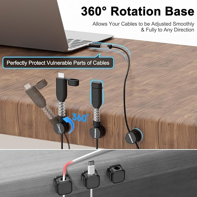 6 Magnetic Spring Cable Clip Rotatable Cord Holder Desktop Cord Organizer 2 Charging Cord Protectors for Nightstand Phone Charger Organizer Computer Desk Cable Management Appliance Adhesive Wire Strap