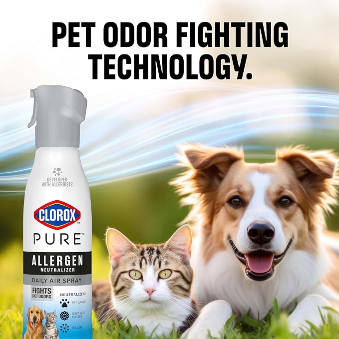 Clorox PURE Allergen Neutralizer Daily Air Spray, Fights Pet Odors, Fresh Scent, 8 Ounces (Pack of 2)