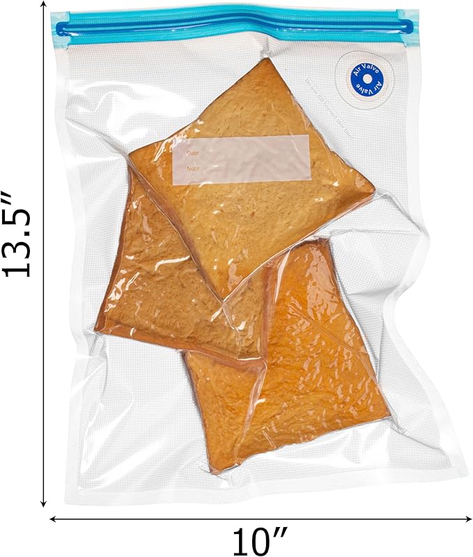 Basicwise 10" x 13" Set of 12 Reusable Airtight and Resealable Food Storage Bags Durable & Convenient Solution for Fruits Fresh Vegetables Cooked Meals & Leftovers Compatible with Most Vacuum Sealers
