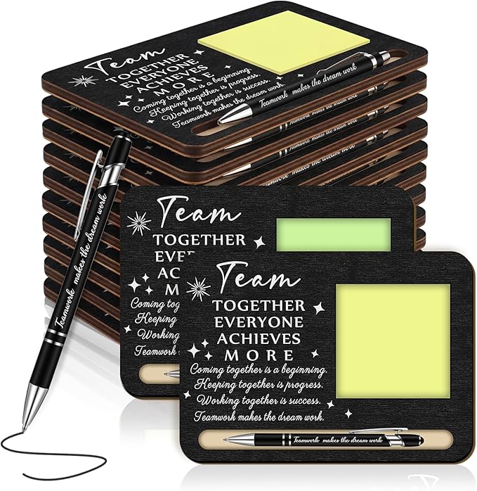 Kosiz 10 Set Back to School Teacher Gifts Bulk Team Together Wooden Sticky Note Holder with Notes and Ballpoint Pens Appreciation Thank You Gift for Teacher Back to School Party Supplies