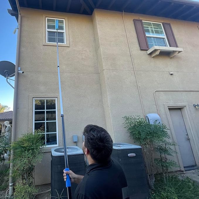 25 Foot High Ceiling Fan, Cobweb Duster with 6-18ft Extension Pole | Extendable, Reusable Feather, Window Cleaning Squeegee Kit
