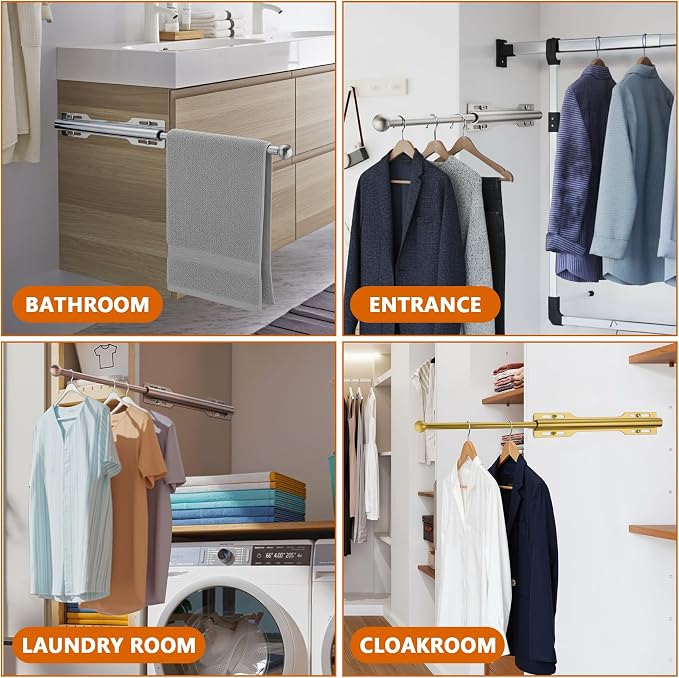 Valet Rod for Closet Pull Out, Rod for Bedroom Laundry Room Bathroom, White