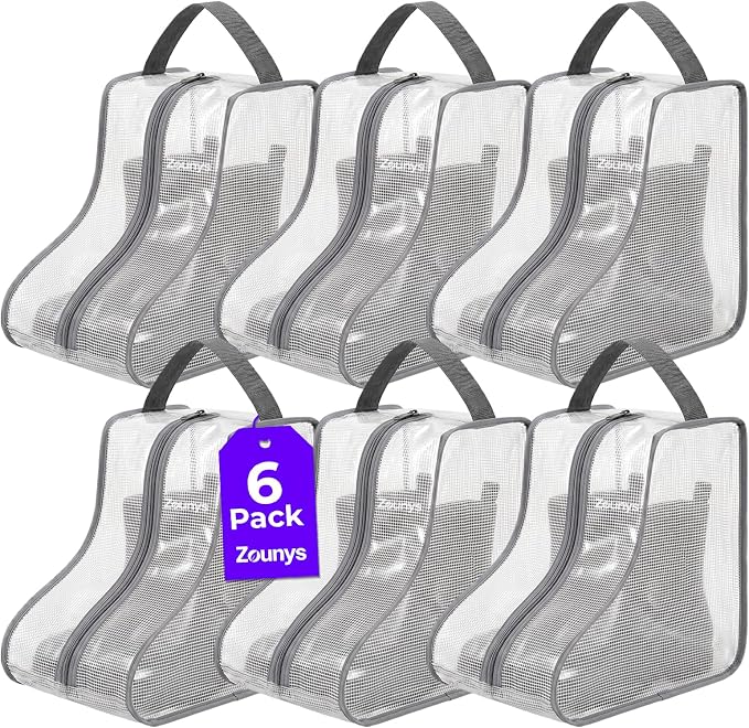 6Pack Foldable Boot Bags for Cowboy Boots, Waterproof Dustproof With Handle Short Boot Bag, Clear Boots Cover, Shoes Packing Organizers for Men & Women Sneakers