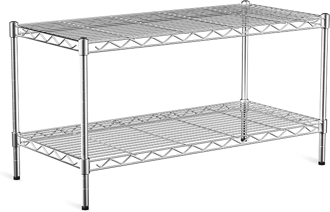 2-Tier Heavy Duty Shelving Unit,Wire Shelf Rack with Lockable Wheels | 36" Wx18 Dx19.5H,Height Adjustable Metal Storage Shelves Organizer for Living Room,Garage,Kitchen,Office,Laundry,Pantry