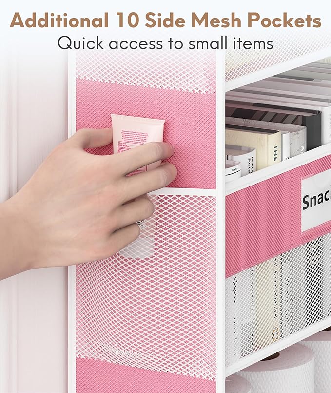 Optish Over The Door Organizer Hanging, 5 Shelf Behind The Doors Storage, Pantry Door Organizer, Closet Organizers for Bedroom and Nursery (Pink)