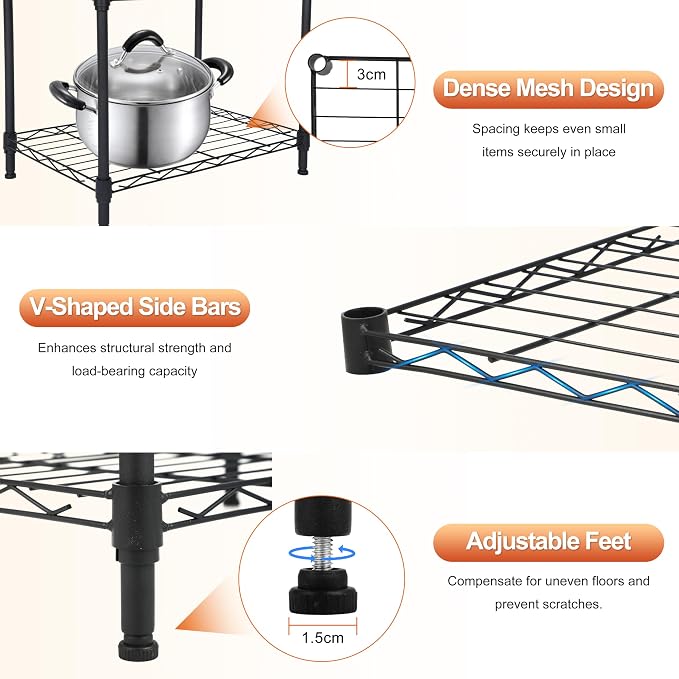 Whitmor 3 Tier Storage Shelves, Heavy Duty Metal Shelving, 400 lbs Capacity per Shelf, 1200 lbs Total, Easy Assembly for Kitchen, Garage, Plant, 18" L x 12" W x 26.4" H, Black