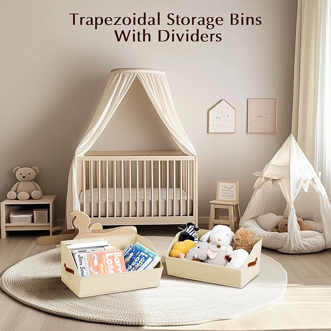 Homsorout Closet Organizers and Storage Bins - 6 Pack Collapsible Divided Trapezoidal Cube Storage Bins Baskets with Orange Handle for Organizing Clothes Blankets, Toys, Books, Towels(Beige)