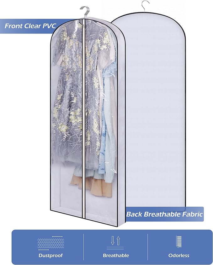 SLEEPING LAMB 60" Gusseted Garment Bags for Closet Storage Clear Dress Bag Hanging Clothes Storage for Long Gowns, Coats, Sweaters, 2 Packs