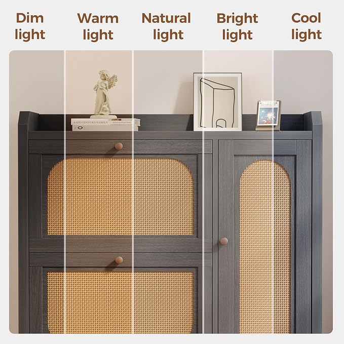 Mericonia Shoe Cabinet Storage for Entryway with 2 Flip Drawers(3-Tier), Rattan Freestanding with Door & 3 Adjustable Shelve,Hidden Shoe Rack Organizer for Hallway, Foyer