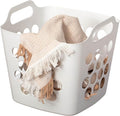 Flexible Plastic Laundry Basket - Square Storage Hamper with Side Handles for Easy Carrying - Versatile Organizer for Laundry, and Household Storage, 28 Litter White