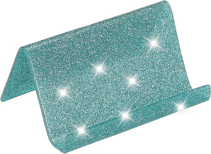 PATIKIL Business Card Holder for Desk, Acrylic Business Card Holders Shine Card Stand Organizer Cards Display for Office Exhibition, Lake Blue