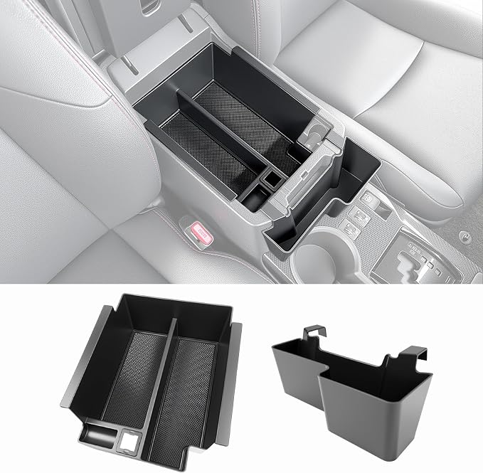 Center Console Organizer for 2010-2024 Toyota 4Runner Upgraded Hanging Armrest Box Extra Storage Space Tray for 4 Runner Interior Accessories(Fit 10-24/Hanging+Armrest Organizer)